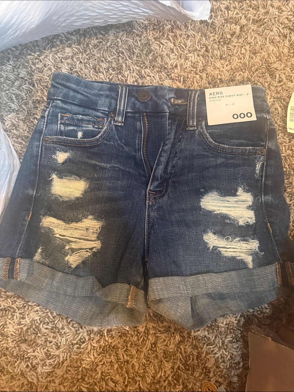 Aero Distressed Denim Roll-Cuff Shorts - Dark Blue